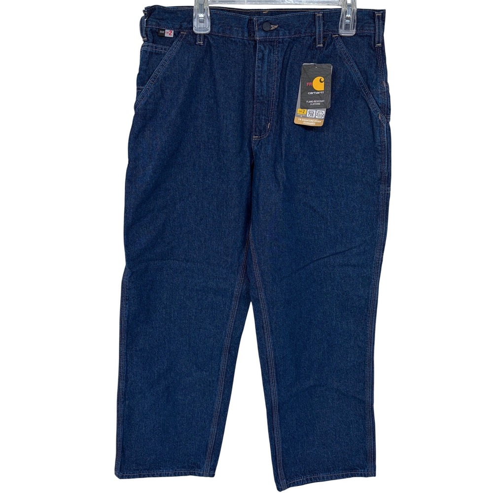 New Mens Carhartt FR Blue Jeans 36x30 Original Fit Flame Resistant Workwear Cat2